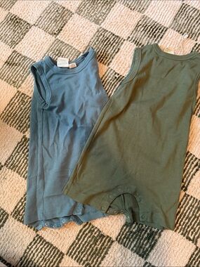 Parade Sleeveless One-Piece Bodysuit Romper in Blue and Olive - Unbranded